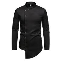 Camisas de manga larga con diseño irregular para hombres, camisas monocromáticas informales, camisas con cuello alto para documentos, fiestas, discotecas, Rh, moda, otoño - details 10