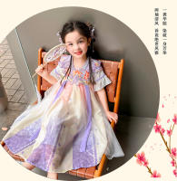 Vestido de princesa mejorado estilo Tang antiguo Hanfu con hombros descubiertos y nube de encaje bordado edición china de verano para niñas - details 10
