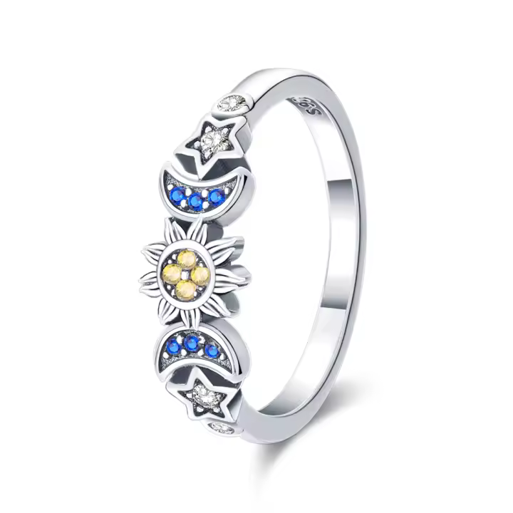 Anillo de Plata de Ley 925, anillo de corazón Rojo Elevado para Mujer, surrounded cúbica CZ, Estrella, Luna, Flor, joyería de Boda, anillos, Regalos - 1