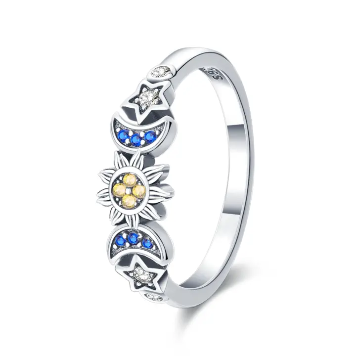 Anillo de Plata de Ley 925, anillo de corazón Rojo Elevado para Mujer, surrounded cúbica CZ, Estrella, Luna, Flor, joyería de Boda, anillos, Regalos - 1