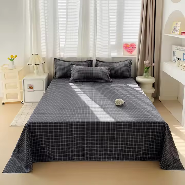 Sábana plana con estampado liso para cama doble, sábanas de lino suaves para el hogar, Individual/Queen/King, 1 unidad - 1