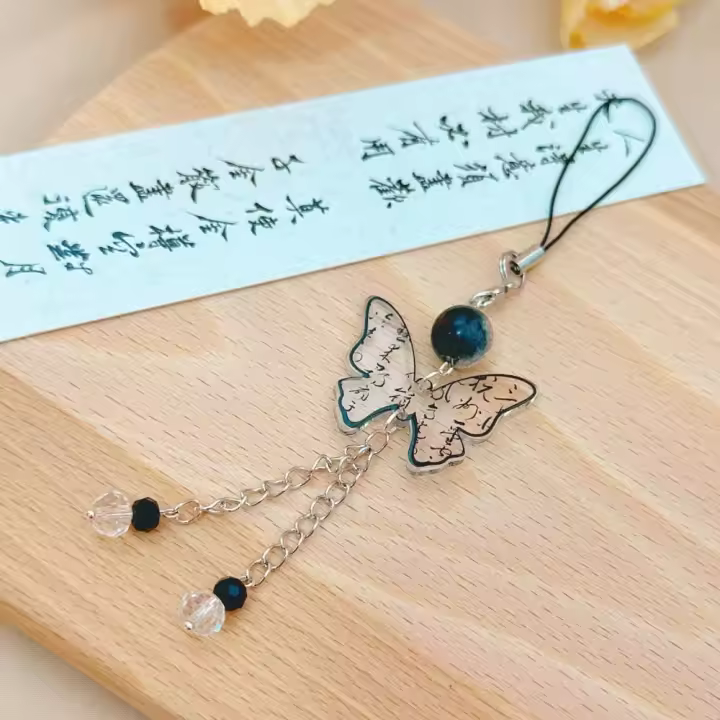 Colgante de mariposa de estilo chino acrílico, abalorio de teléfono hecho a mano DIY, cadena de teléfono con cuentas Retro, cordón colgante de estilo corto - 1