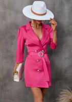 Vestido de traje informal para mujer, chaqueta de manga de tres cuartos, cuello en V, botones, Rosa S - details 5