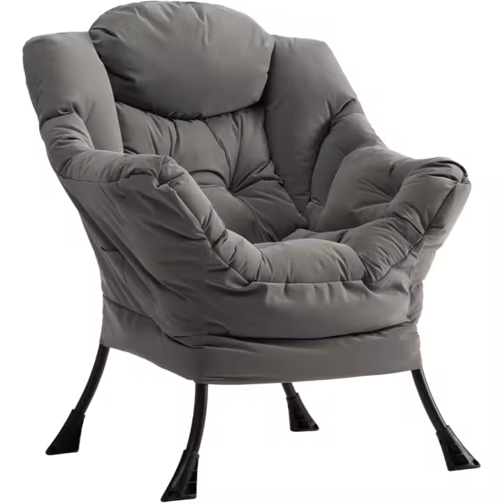 Sillón de lectura para dormitorio, tejido impermeable, cómodo, sillón de salón, silla de metal, gris - 1