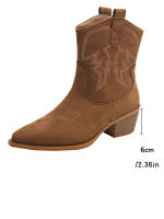 Nuevas botas cortas retro británicas delgadas con boca en V y tacón grueso de gamuza para mujer corta - details 4