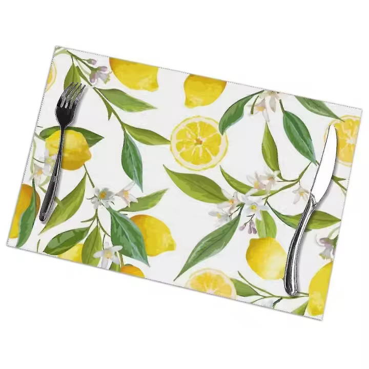 Juego de 6 manteles individuales con estampado Floral de limón y frutas para mesa de comedor, accesorios de cocina Cu - 1
