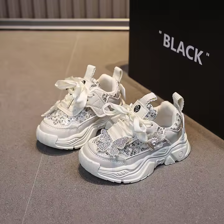 Zapatillas de Deportes para Niñas Primavera Nueva Zapatos de Moda Suaves con Lentejuelas de Mariposa - 1