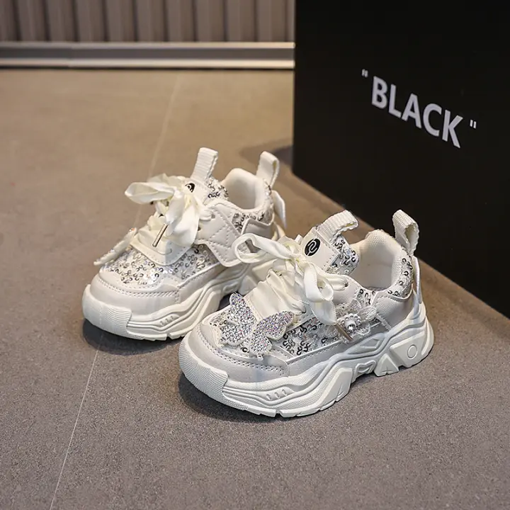 Zapatillas de Deportes para Niñas Primavera Nueva Zapatos de Moda Suaves con Lentejuelas de Mariposa - 1