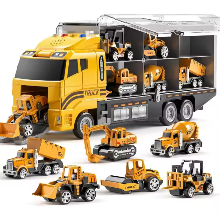Juguetes para niños pequeños de 3, 4, 5, 6 años, juguetes de construcción fundidos a presión, conjunto de vehículos de transporte de automóviles con alfombra de juego juego de juguetes de coche de Metal de aleación de camión para niños pequeños de 3-9 año - 1