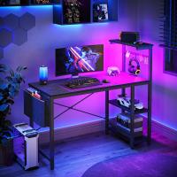 Ordenador con estanterías, pequeño Escritorio esquinero con iluminación LED y enchufes, 113 cm - details 10