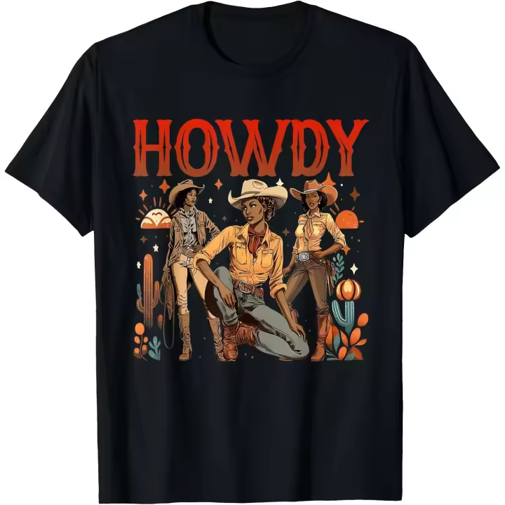 Howdy Western Black Cowgirl - Camiseta para mujer afroamericana - 1