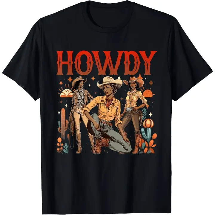 Howdy Western Black Cowgirl - Camiseta para mujer afroamericana - 1