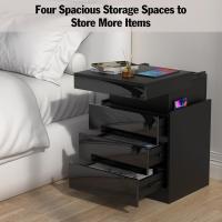 Mesita de Noche Inteligente con 3 Cajones, Mesita de Noche para Dormitorio, Mesas Auxiliares de Madera Estilo Moderno para Sala de Estar 45 x 40 x 67 cm - details 8
