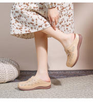 2025 Zapatos de mujer de suela blanda hueca europeos y americanos para pies gordos y anchos, nuevos zapatos de playa Baotou de alta gama de verano para mujer con suelas gruesas y medias pantuflas - details 7