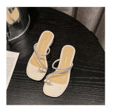Zapatillas de Tacón Grueso y Perla de Diamante de Imitación Diseño de Cabeza Cuadrada Tacón Alto - details 23