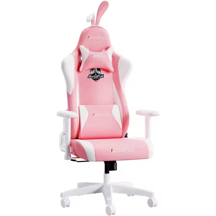 Silla Gaming Escritorio Oficina Gamer Ergonómica con Cojín Reposabrazos Ajustables Soporte Lumbar, Orejas de Conejo, Rosa - 1