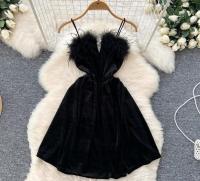 Vestido de fiesta de estilo navideño para mujer, diseño elegante de plumas, línea A - details 11