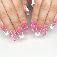 Francés rosa con decoración de perlas, uñas postizas ultraflexibles y duraderas para uso en espectáculos escénicos - details 4