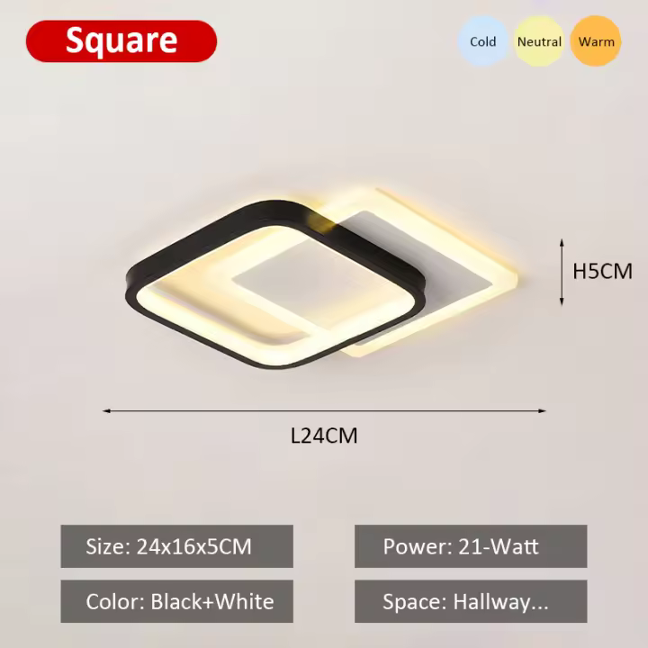 LEFAN-Luz Led de techo moderna para habitación, luz cuadrada redonda de 24CM, 3 colores, para dormitorio, pasillo, guardarropa - 1