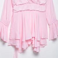 Vestido línea A con mangas largas estilo trompeta dulce PB&ZA2025, decoración floral tridimensional, para mujer, ideal para días festivos. - details 10