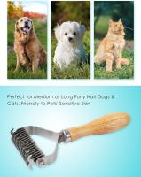 Cepillo de aseo para mascotas, rastrillo de doble cara para perros y gatos, herramienta de deslanado y eliminación de pelo para eliminar el pelo enredado, reduce la caída del pelo largo de razas pequeñas/medias/grandes - details 1