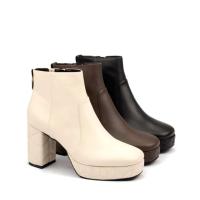 Botas de cuero cosidas al tobillo para caminar al aire libre con plataforma cuadrada y tacón grueso monocromático informal con logotipo - details 0
