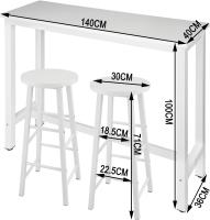 Conjunto de Mesa de Bar y 2 Taburetes, Muebles de Comedor, Mesa Alta y Taburetes de Bar, Barra Cocina y Salon, 140x40x100 cm, Metal + MDF, Roble Claro - details 44