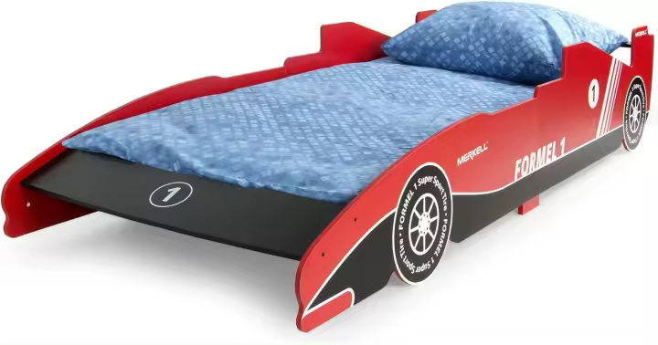 Cama de Niño de Madera Diseño Deportivo Fórmula 1 Azul, con Somier, Almohada, Moderno y Elegante Dormitorio - 1