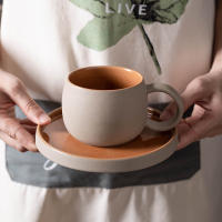 Chaozhou tazas y platillos de café retro cerámica gruesa personalidad creativa café con leche simple cerámica arena pequeño mate - details 1