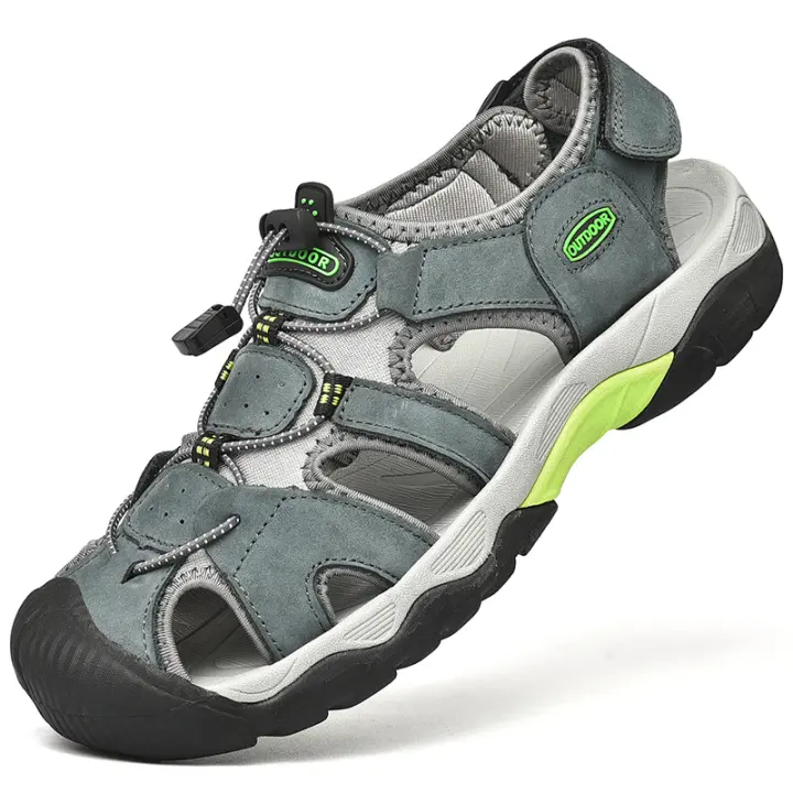 Sandalias de verano para hombre, sandalias de playa transpirables, sandalias de senderismo al aire libre, sandalias informales de cuero con punta cerrada para caminar - 1