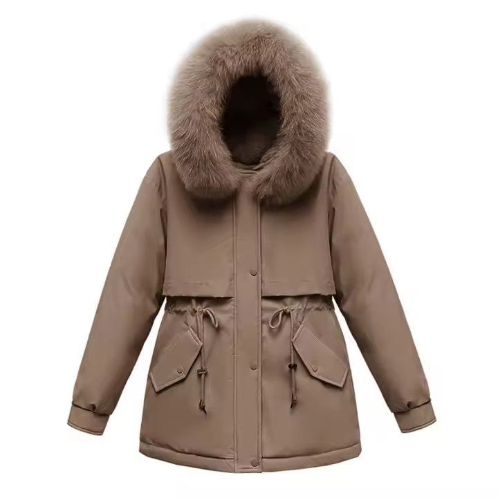 Parka cálida de invierno, abrigo de algodón polar con capucha de piel y bolsillos para clima frío al aire libre. - 1