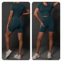 Conjunto de Shorts de Yoga de Algodón Melaleuca Sin Costuras Color Sólido Manga Corta - details 21