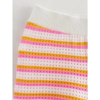 Top elegante de media manga con solapa para mujer, conjunto corto de cintura alta, camisa con estampado de rayas, pantalones cortos, traje a rayas a la moda para mujer - details 15