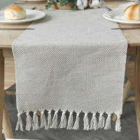 Camino de mesa tejido para boda, mantel de algodón con borlas, estilo granja, para fiesta, cocina, comedor - details 4