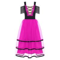 Vestido español mujer, vestidos baile Flamenco, mangas frías, vestido largo tul con bloques Color para bailar, disfraz fiesta - details 13