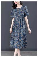 Elegante Vestido de Seda Hielo para Mujer Ajuste Suelto Largo Manga Larga Moda de Verano 2023 Estilo Floral Falda para Madre de Edad Media - details 7