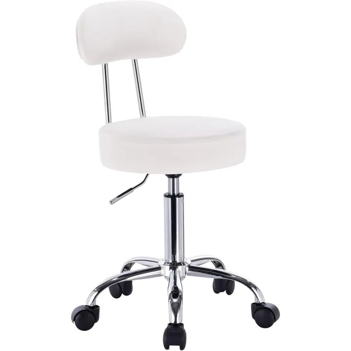 Taburete de Trabajo de 1 Pieza Giratorio Taburete de Silla Giratoria Silla de Oficina con Respaldo de Altura Regulable en Blanco - 1