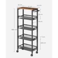 Carro de 4 Niveles, Carro Estrecho de Cocina con Ruedas, con Asa, para Espacio Reducido, 22 x 45,4 x 77 cm, para Cocina, Baño, Salón, Estudio, Marrón Rústico y Negro - details 20