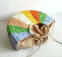 Artículo vendedor caliente azul verde multicolor tejido a mano raya ratán verano mano playa bolso de mano para mujer de moda - details 5