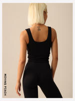 Camiseta sin mangas de Yoga acanalada de melocotón móvil, Top corto deportivo de soporte alto, Top de gimnasio de doble capa, engrosamiento, cuello cuadrado, almohadillas de sujetador fijas EVH - details 12