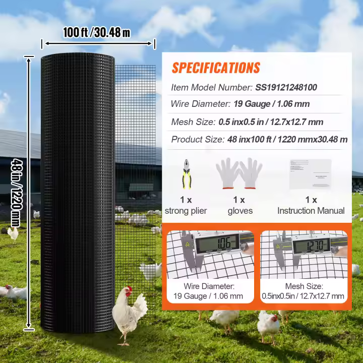 SucceBuy Tela de hardware, rollo de malla de alambre galvanizado, alambre de pollo, malla metálica recubierta de vinilo para barrera de gallinero, vallas para conejos y serpientes, recintos para aves de corral - 1