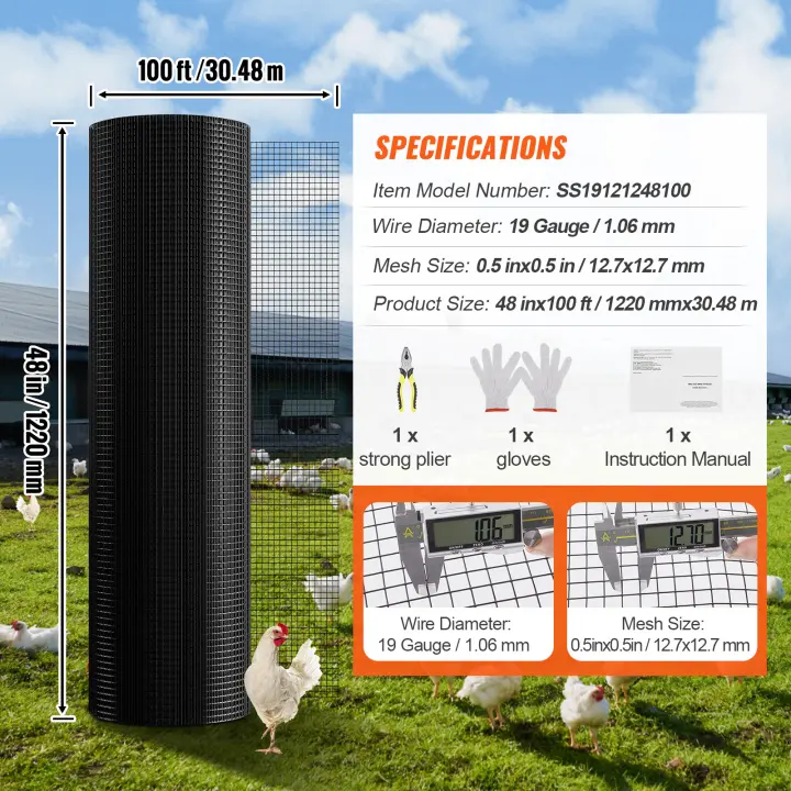 SucceBuy Tela de hardware, rollo de malla de alambre galvanizado, alambre de pollo, malla metálica recubierta de vinilo para barrera de gallinero, vallas para conejos y serpientes, recintos para aves de corral - 1