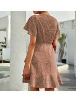 Vestido con cuello en V y tirantes de manga corta con abrigo de lunares francés y cordones para niñas dulces - details 1