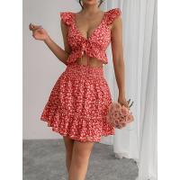 Vestido de tirantes elegante con estampado floral y falda a juego para mujer, novedad de verano - details 7