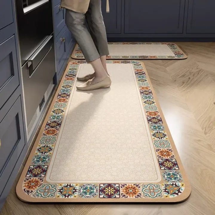Alfombra de Cocina Resistente al Aceite con Antideslizante para Hogar Alfombra de Puerta de Tamaño Grande de Terciopelo Cristal Veludo - 1