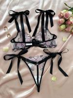 Conjunto de ropa interior de malla transparente con tirantes bordados de mariposa para mujer, lencería Sexy, ropa de realce, novedad - details 15
