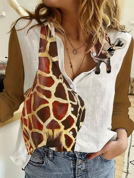 Tops casuales vintage de manga larga con estampado de rayas de cebra para mujer, camisa básica diaria, ropa holgada para el hogar, otoño e invierno - 1