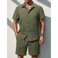 2025 Nuevo Traje Casual de Hombre Conjunto de Camisa de Manga Corta a Rayas y Pantalones Cortos - details 9