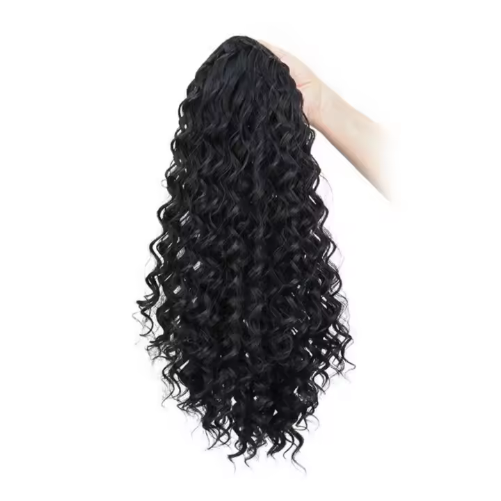Cola de Caballo rizada de 18 pulgadas, pelo sintético ombré, peluca rizada corta y esponjosa, extensión de cabello con Clip con cordón negro Afro - 1