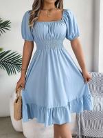 Elegante Vestido de Verano 2024 para Mujeres Cuello Cuadrado Corto Mangas Cortas con Volante - details 23